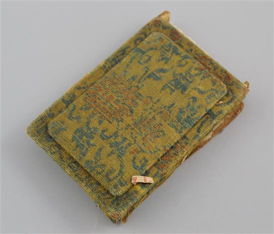 A Chinese export carved ivory card case, 19th century, 11cm, with original brocade covered card box (a.f.)